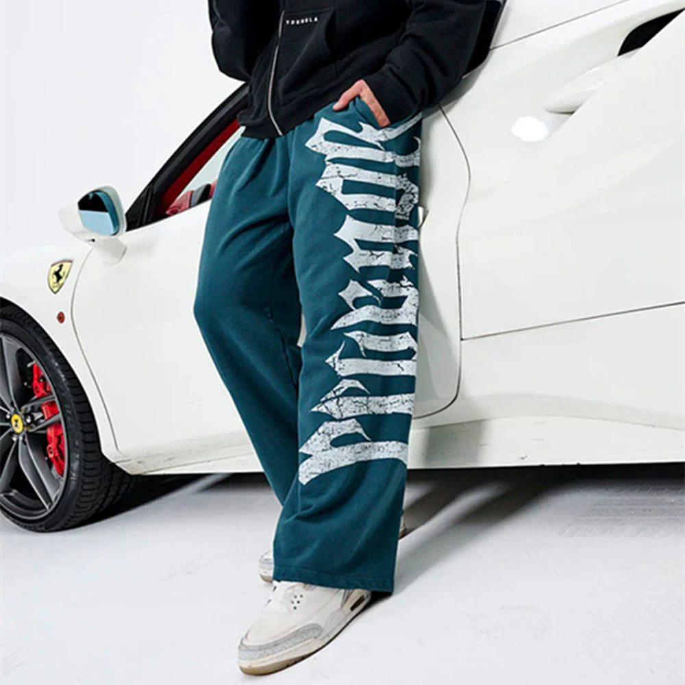 YOONGLA sports pants men's loose American fashion brand wide leg straight tube fitness muscle, iron dog versatile 2027