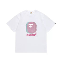 BAPE Style Glitch Colorblock Ape Head Short-Sleeve Tee - White