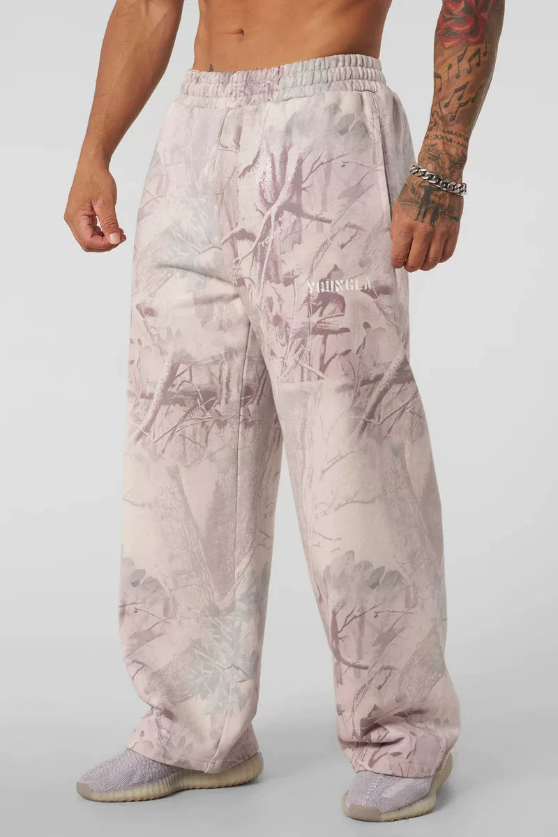 YONGLA sports pants men's fitness American fashion brand loose, breathable, elastic wide leg straight tube 3D digital camouflage