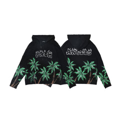 Palm Angels All-Over Palm Trees & Graffiti Logo Hoodie - Black