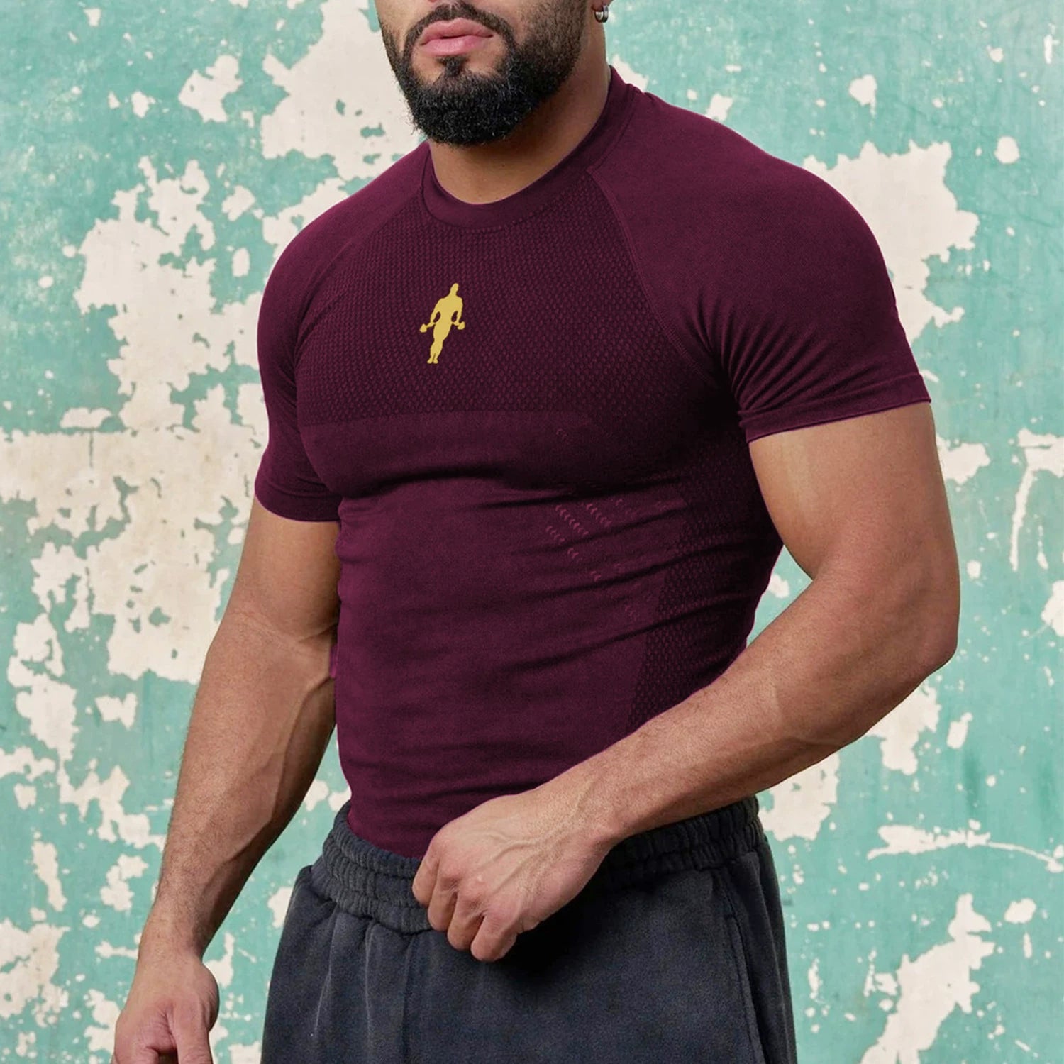 YOUNG LA Sports Short sleeved Men's T-shirt American Trendy Brand Fitness Muscle Shrink Sleeve Quick drying Elastic Round Neck Running