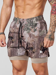 YOONGLA Men's Camouflage Sports Shorts 2-in-1 Double layer Quick drying Fitness Outdoor Training Stretch Pants
