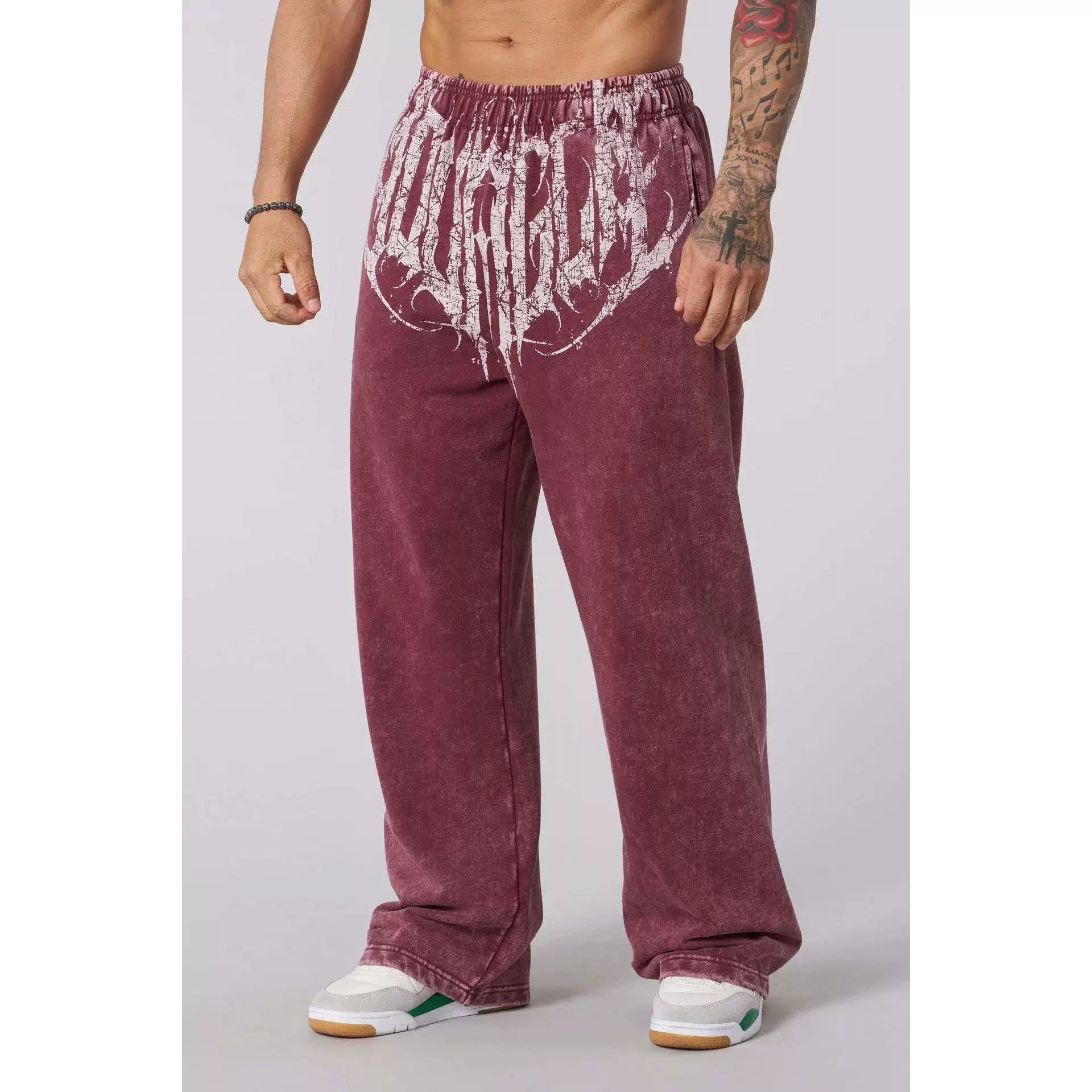 YONGLA sports pants men's heavyweight pure cotton fitness squat loose straight leg muscle massage iron dog American fashion brand