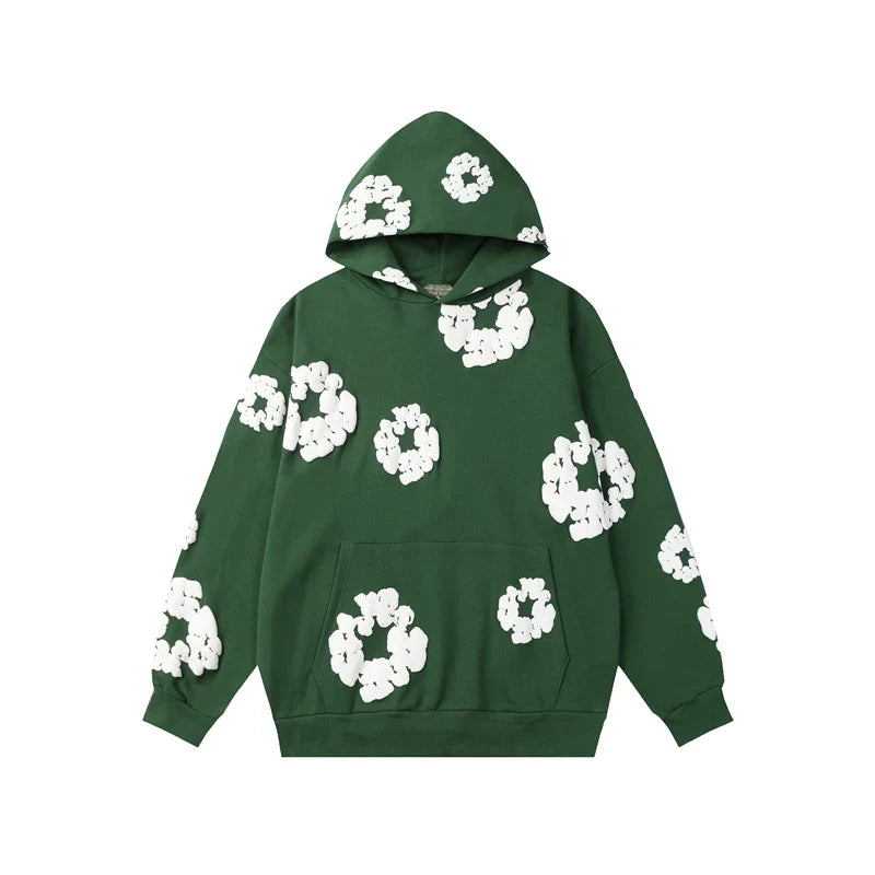 Denim Tears Cotton Wreath Graphic Hoodie - Forest Green / Relaxed Streetwear Fit