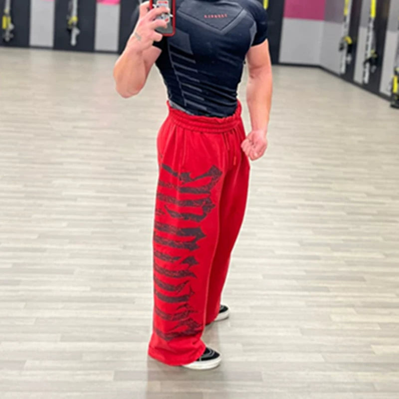 YOONGLA sports pants men's loose American fashion brand wide leg straight tube fitness muscle, iron dog versatile 2027