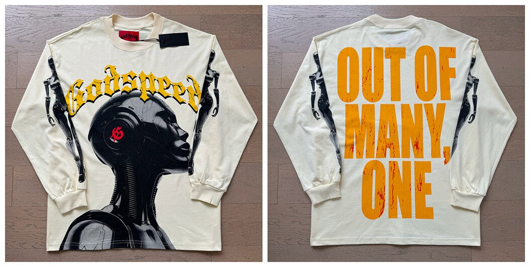 Godspeed "Out of Many, One" Robotic Graphic Beige Long Sleeve Tee