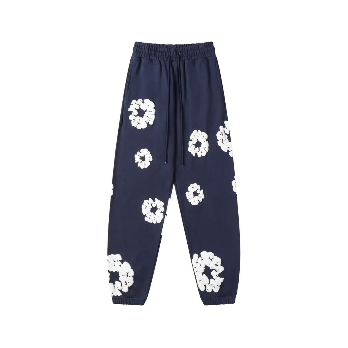 "Denim Tears" Navy Blue Floral Pattern Oversized Sweatpants