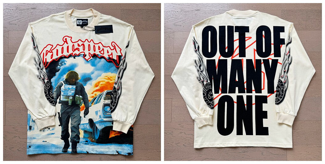 Godspeed "Out of Many, One" Explosion Graphic Beige Long Sleeve Tee