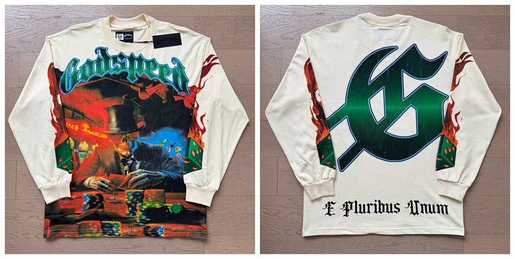 Godspeed "E Pluribus Unum" Poker Skull Beige Long Sleeve Tee