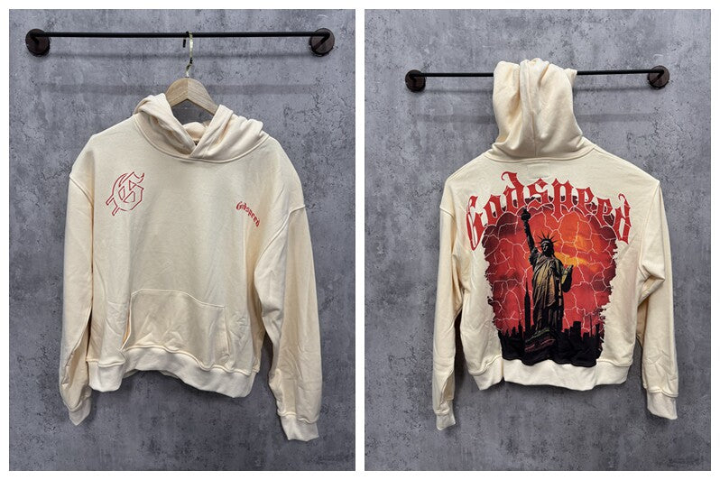 Vintage "Godspeed" Statue of Liberty Oversized Beige Hoodie