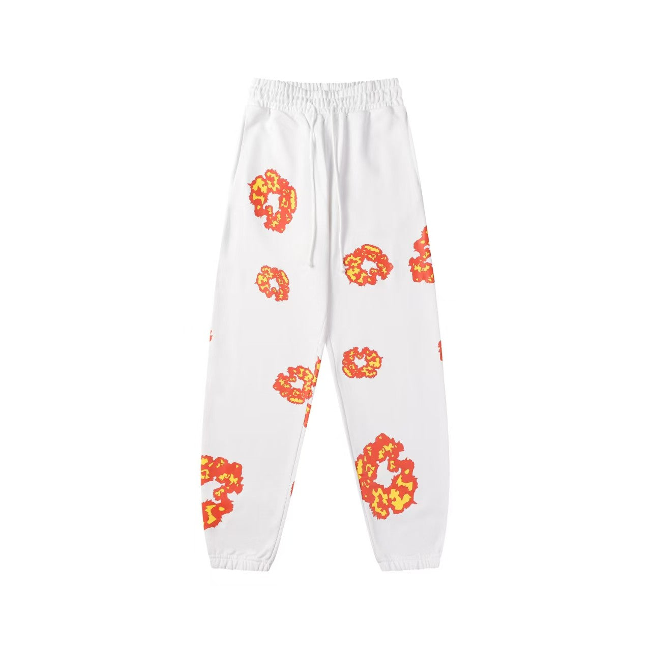 "Denim Tears" White & Red-Orange Floral Pattern Oversized Sweatpants