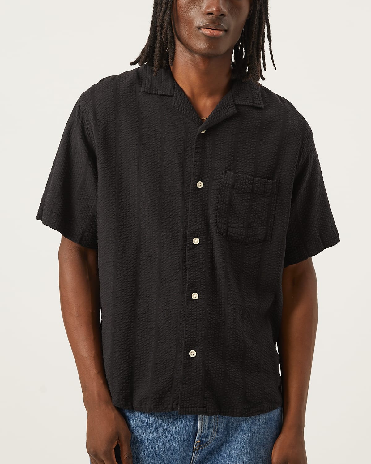 Striped Seersucker SS - Black