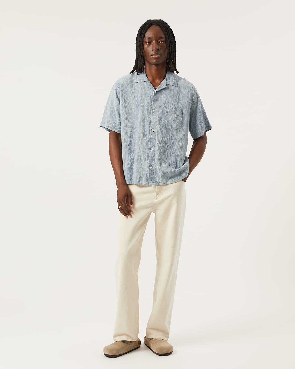 Striped Seersucker SS - Indigo