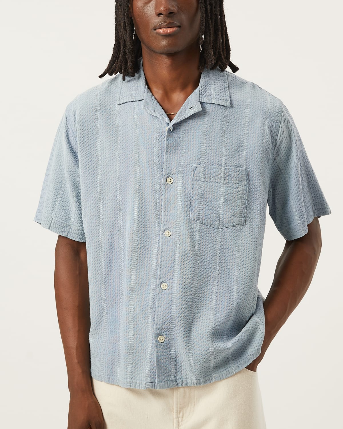 Striped Seersucker SS - Indigo