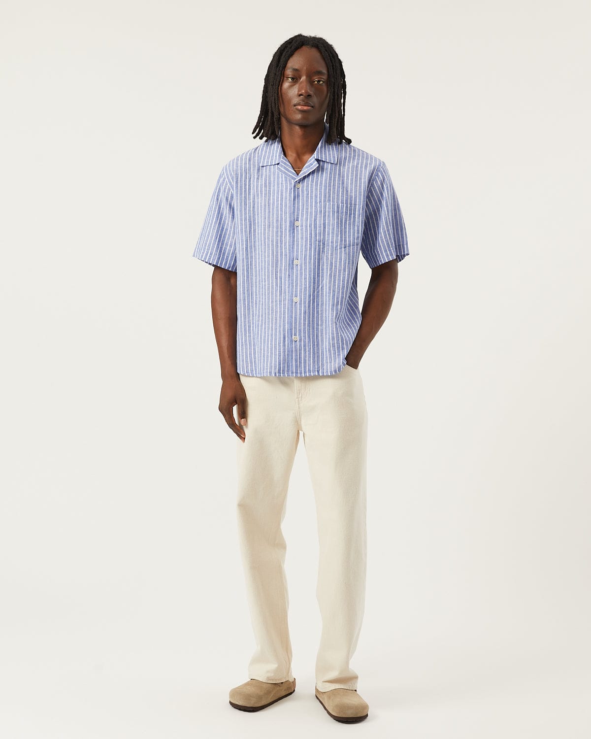 Linen Stripe SS - Blue
