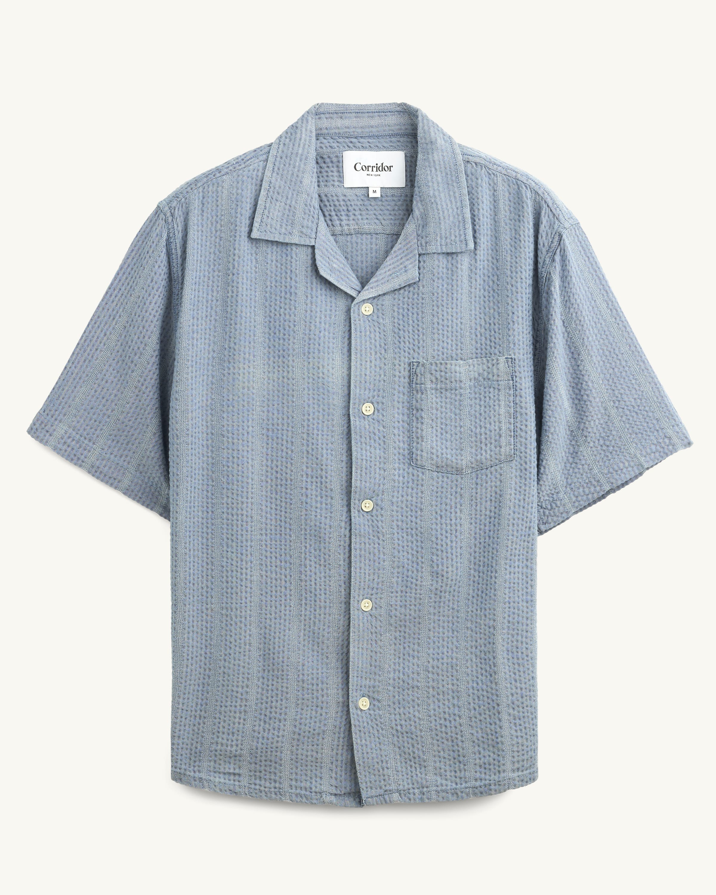 Striped Seersucker SS - Indigo