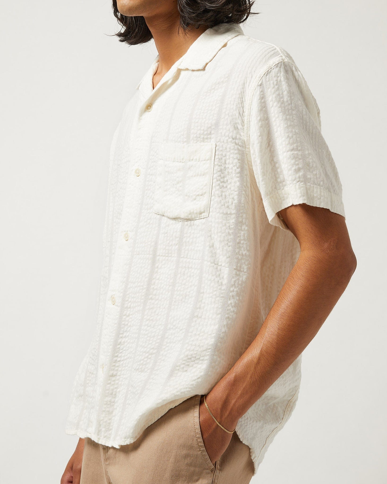 Striped Seersucker SS - White