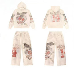 Vale Forever Vintage Eagle & Heart "14" Zip-Up Hoodie & Sweatpants Set - Off White