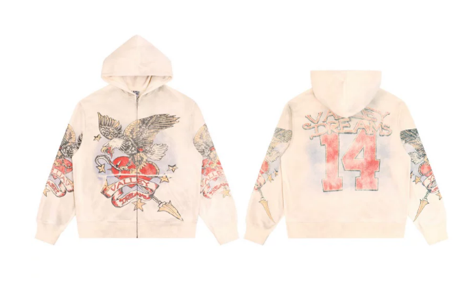 Vale Forever Vintage Eagle & Heart "14" Zip-Up Hoodie & Sweatpants Set - Off White