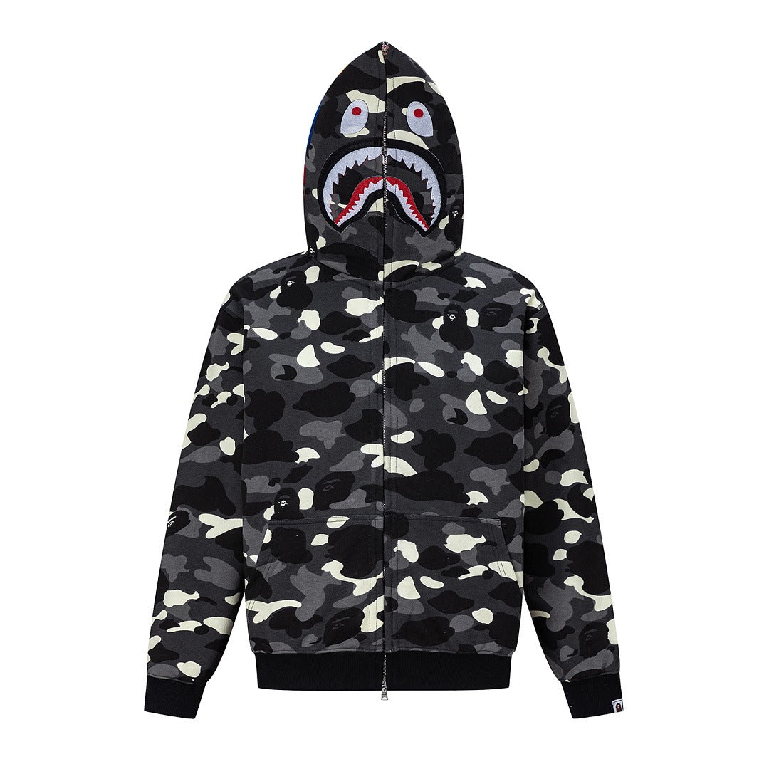 BAPE Shark Full Zip Camo Hoodie (Black & Grey Camo)
