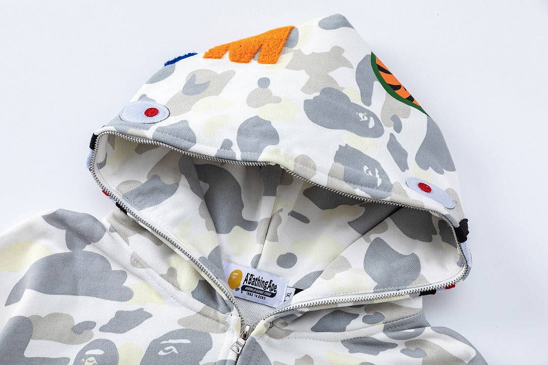 BAPE Shark Full Zip Camo Hoodie (White Camo)