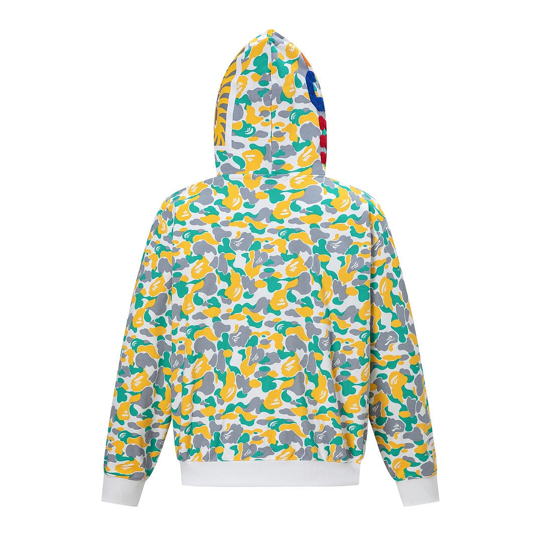 BAPE Shark Full Zip Camo Hoodie (Yellow, Green & Grey Multi-Camo)