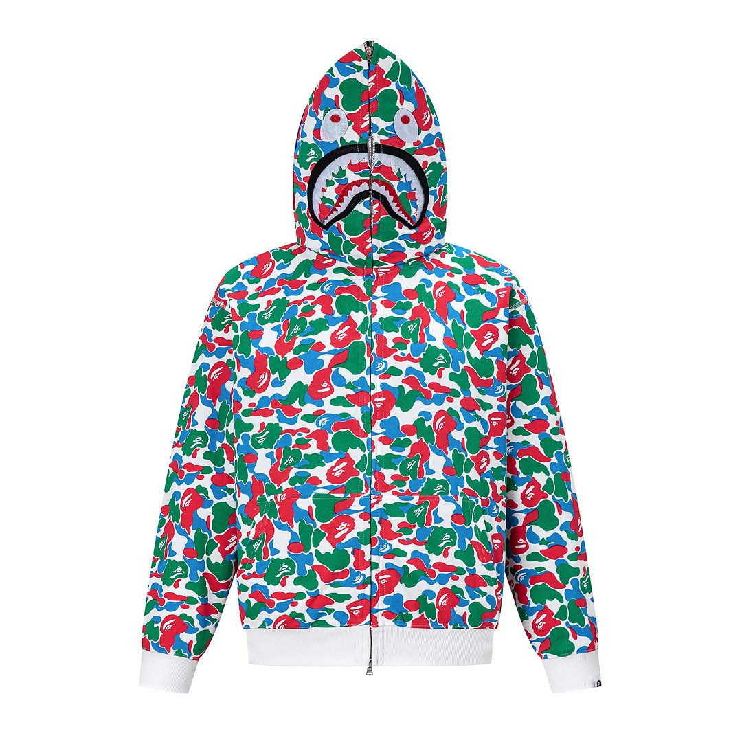 BAPE Shark Full Zip Camo Hoodie (Green, Red & Blue Multi-Camo)