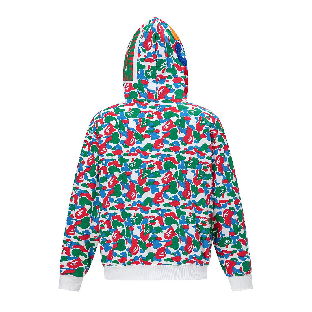 BAPE Shark Full Zip Camo Hoodie (Green, Red & Blue Multi-Camo)
